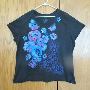HANES JMS JUST MY SIZE WOMEN'S SIZE 3XL (22 / 24) ROUND NECK T-SHIRT BLACK TOP